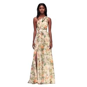 Davids Bridal NWOT Floral One Shoulder Printed Chiffon Maxi Dress F18055P 2